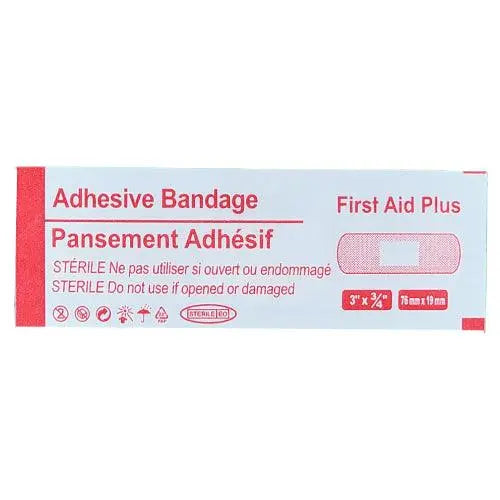Plastic Adhesive Bandage, Standard Strip, 3" x 3/4"