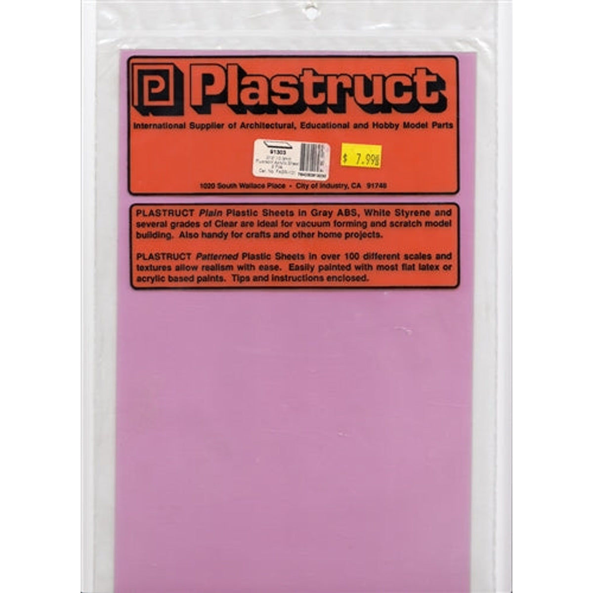 Plastruct 91303 FASR-101 Fluorescent Acrylic Sheet Red .010 x 7 x 12 Pkg of 2 NIB