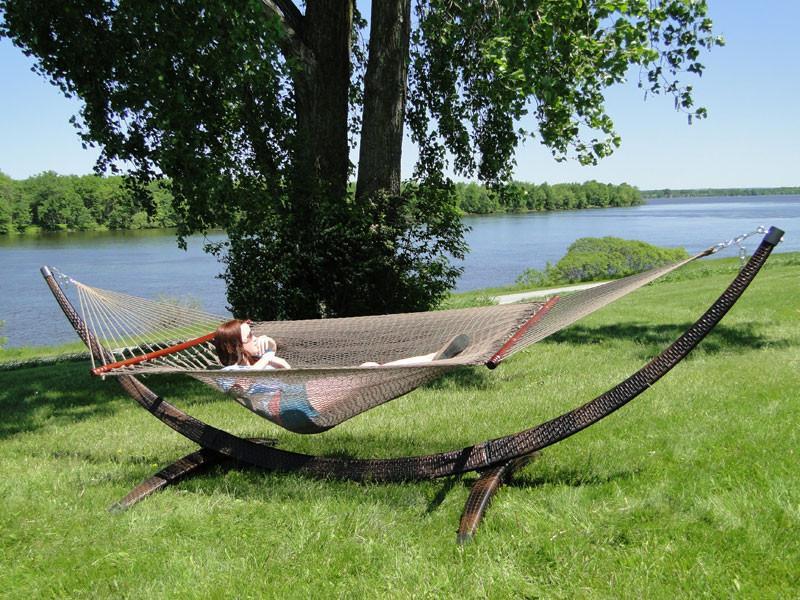 Deluxe Polyester Rope Hammock with Wicker Stand
