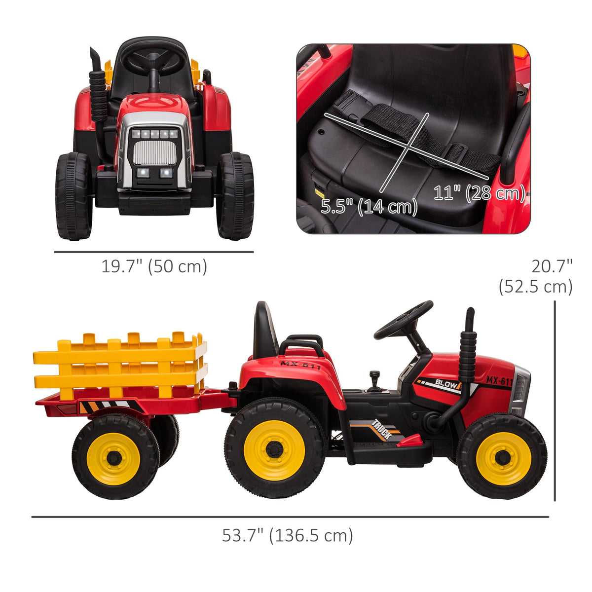 12V Kids Ride on Tractor with Trailer, Battery Powered Electric Kids Car with Remote Control, Music Start up Sound and Horn, USB, LED Lights, Green