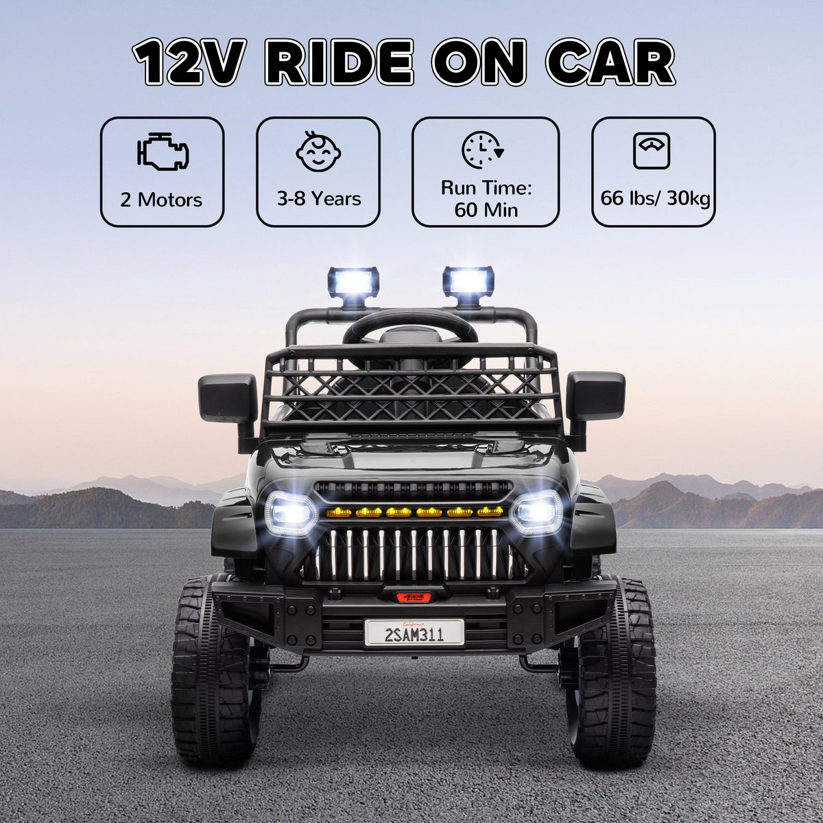 12V Ride on Truck, Electric Car for Kids with Remote Control, Suspension, 3 Speeds, USB Music Headlights, Black