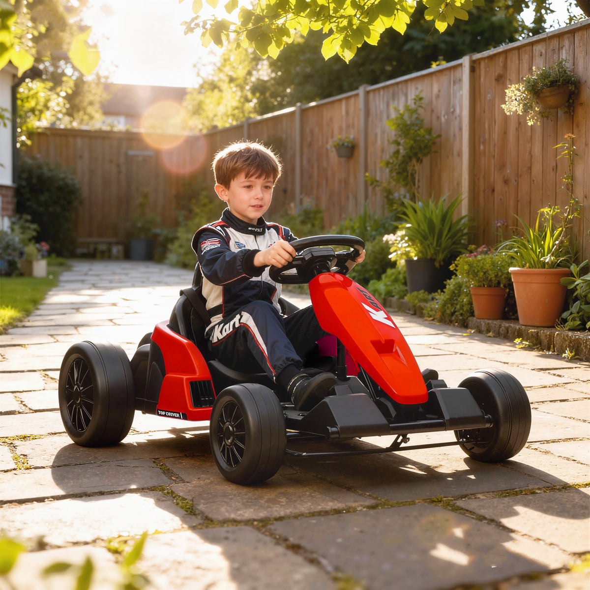 24V Electric Go Kart with Dual 150W Motors, Adjustable Seat & 11.2MPH High Speed, Slow Start, 5-Point Harness, Blue