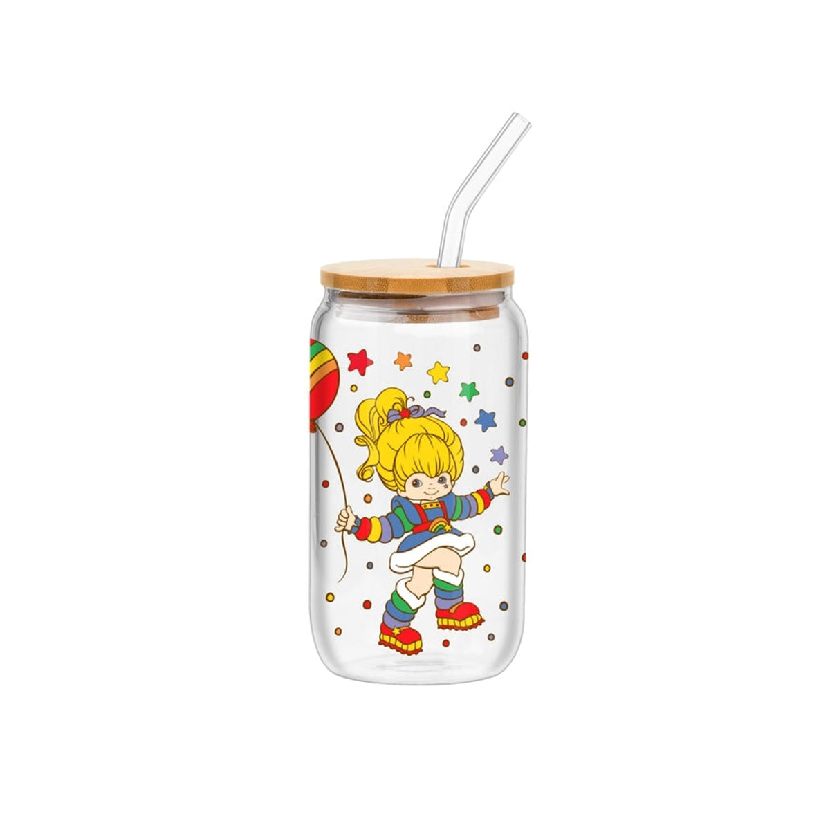 Rainbow Brite Balloon Star Dots 16oz Glass Tumbler