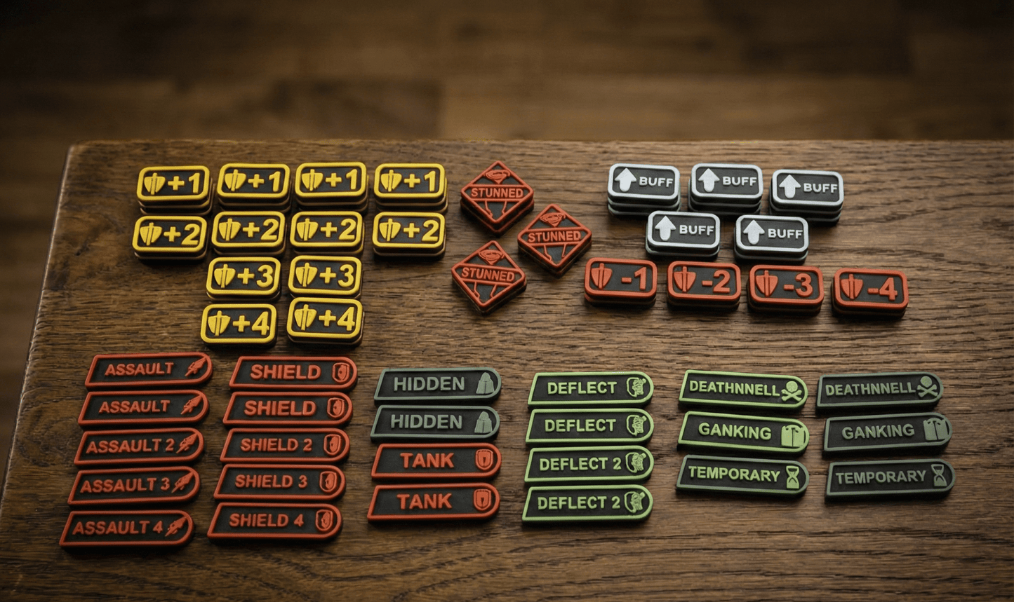 Riftbound TCG Token Set – 48 Pieces with Empowered, Buff, + Stun with Case (Unofficial)