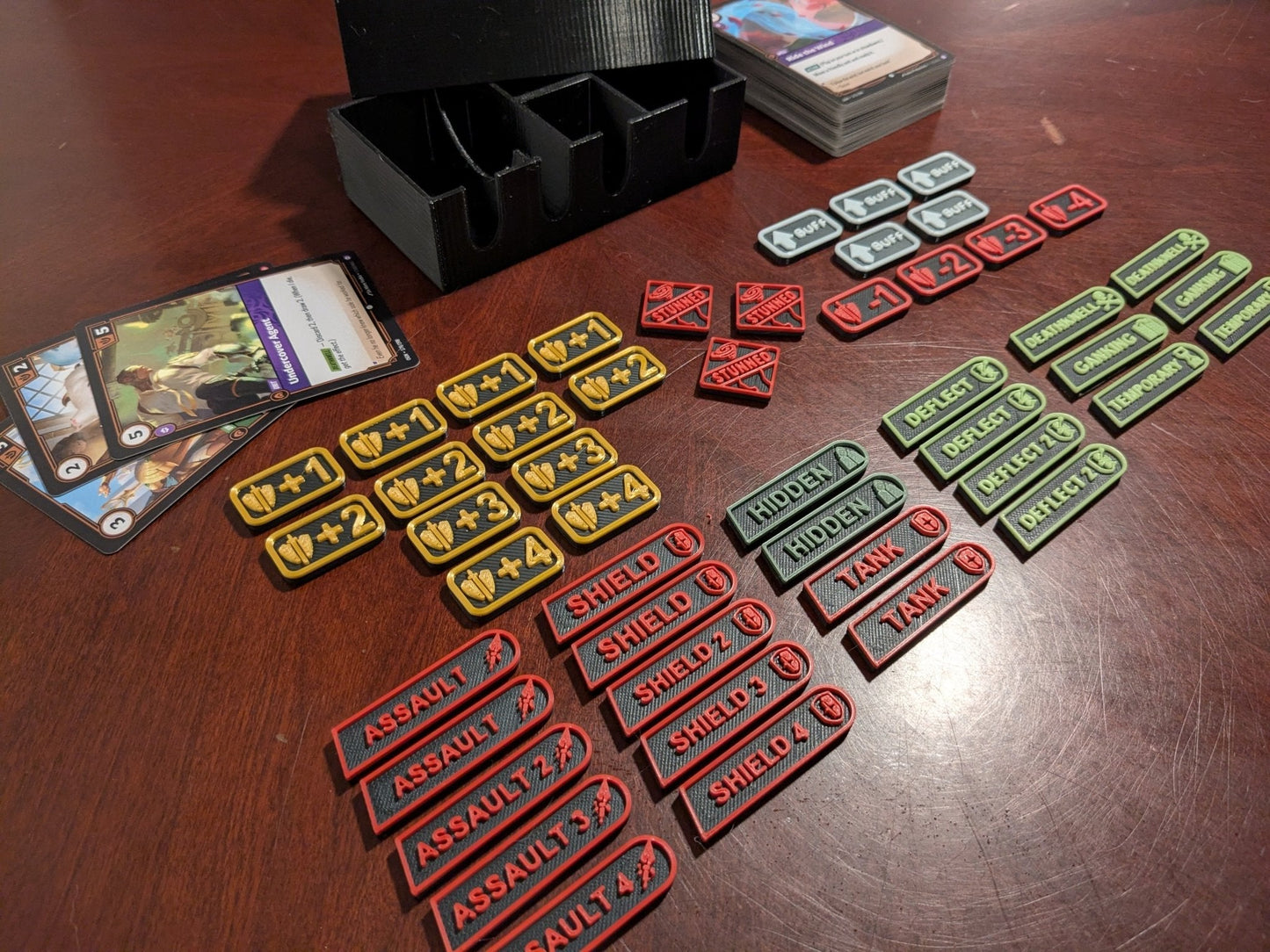 Riftbound TCG Token Set – 48 Pieces with Empowered, Buff, + Stun with Case (Unofficial)