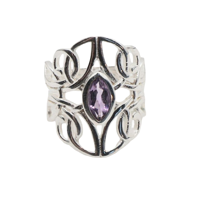 Ring - 925 Sterling Silver - Celtic Design - Amethyst Gemstone