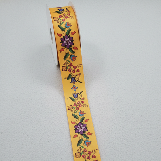 Orange Double Face Floral Ribbon Roll