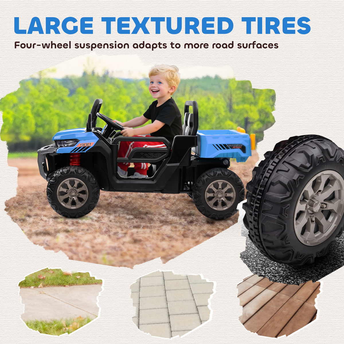 12V Ride on Car with Electric Bucket, Two-Seater, Shovel, Remote Control, Spring Suspension, Horn, Music, Black