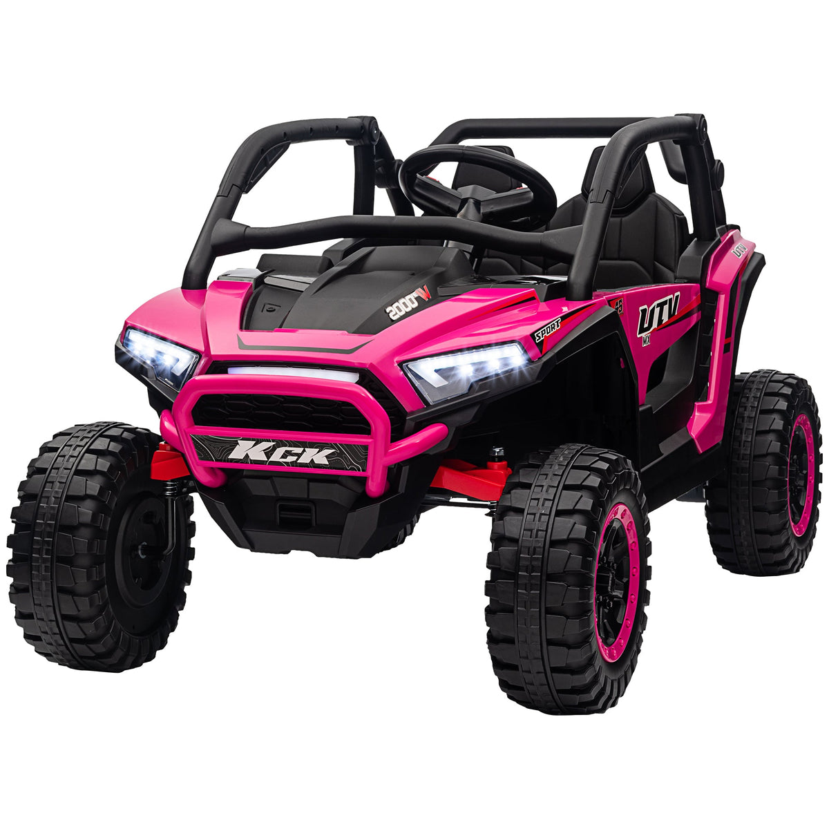 2 Seater 24V 7AH Ride on Truck, Electric Car for Kids w/ Spring Suspension, Remote Lights, Horn, Music, Blue