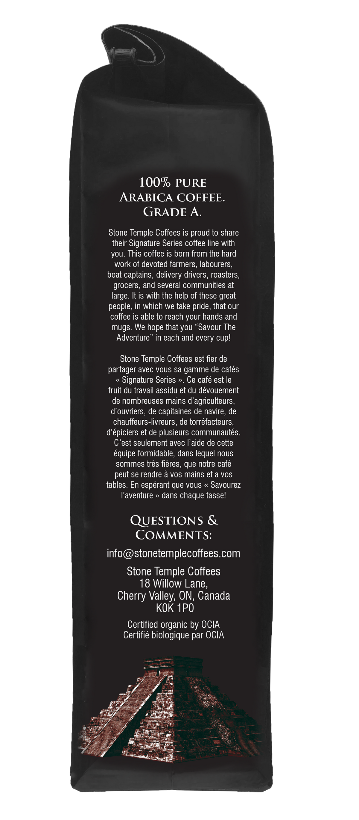 Dark Temple - Ground, Dark French Roast, Certified Organic OCIA/ Fairtrade Coffee 1lb/ 454g