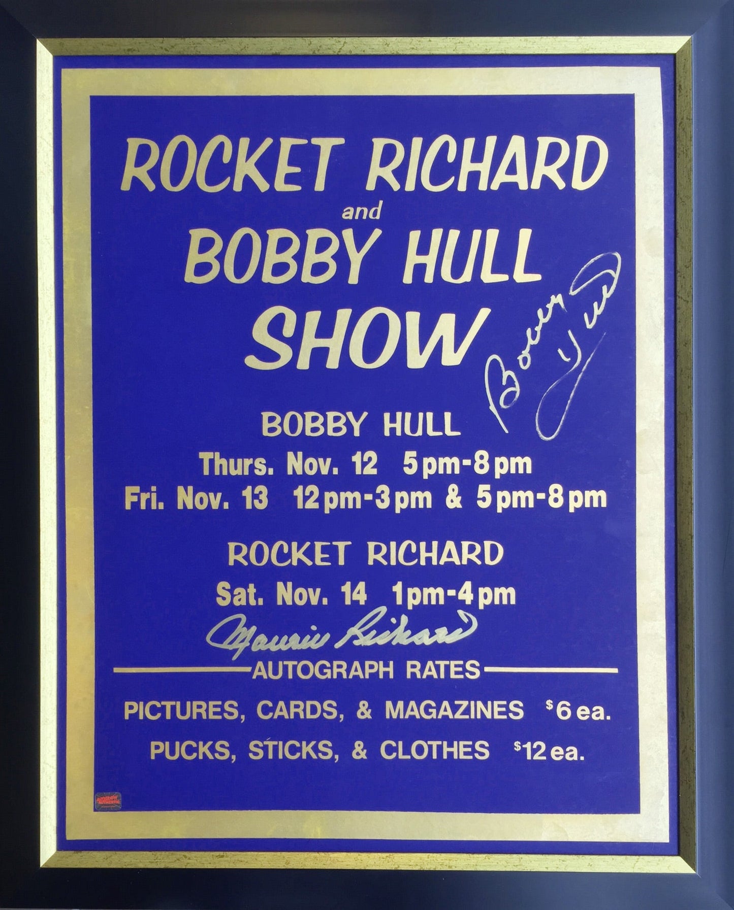 BOBBY HULL & MAURICE RICHARD DUAL AUTOGRAPHED VINTAGE HOCKEY SIGN – RARE NHL LEGENDS COLLECTIBLE – AUTHENTIC HAND-SIGNED MEMORABILIA (FRAMED 32" BY 26")