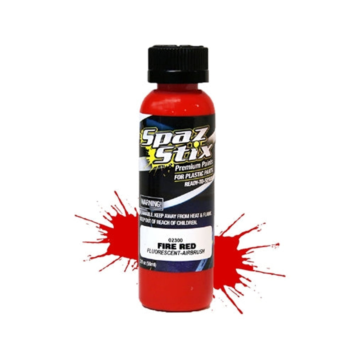 Spaz Stix 02300 Fire Red Fluorescent Airbrush Ready Paint, 2oz Bottle