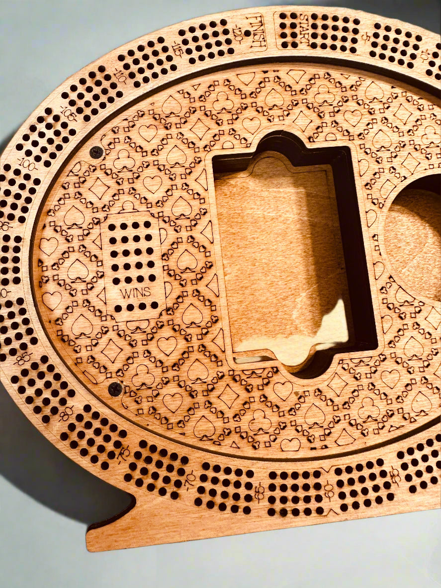 Personalized 4-Track Cribbage Board – Handcrafted, Custom Engraved & Stand-Up Display