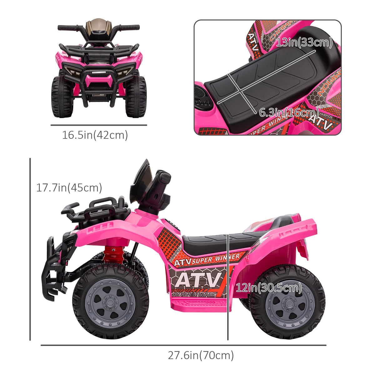 Kids Ride-on ATV Quad Bike Four Wheeler Car with Music, 6V Battery Powered Motorcycle for 18-36 Months, Black