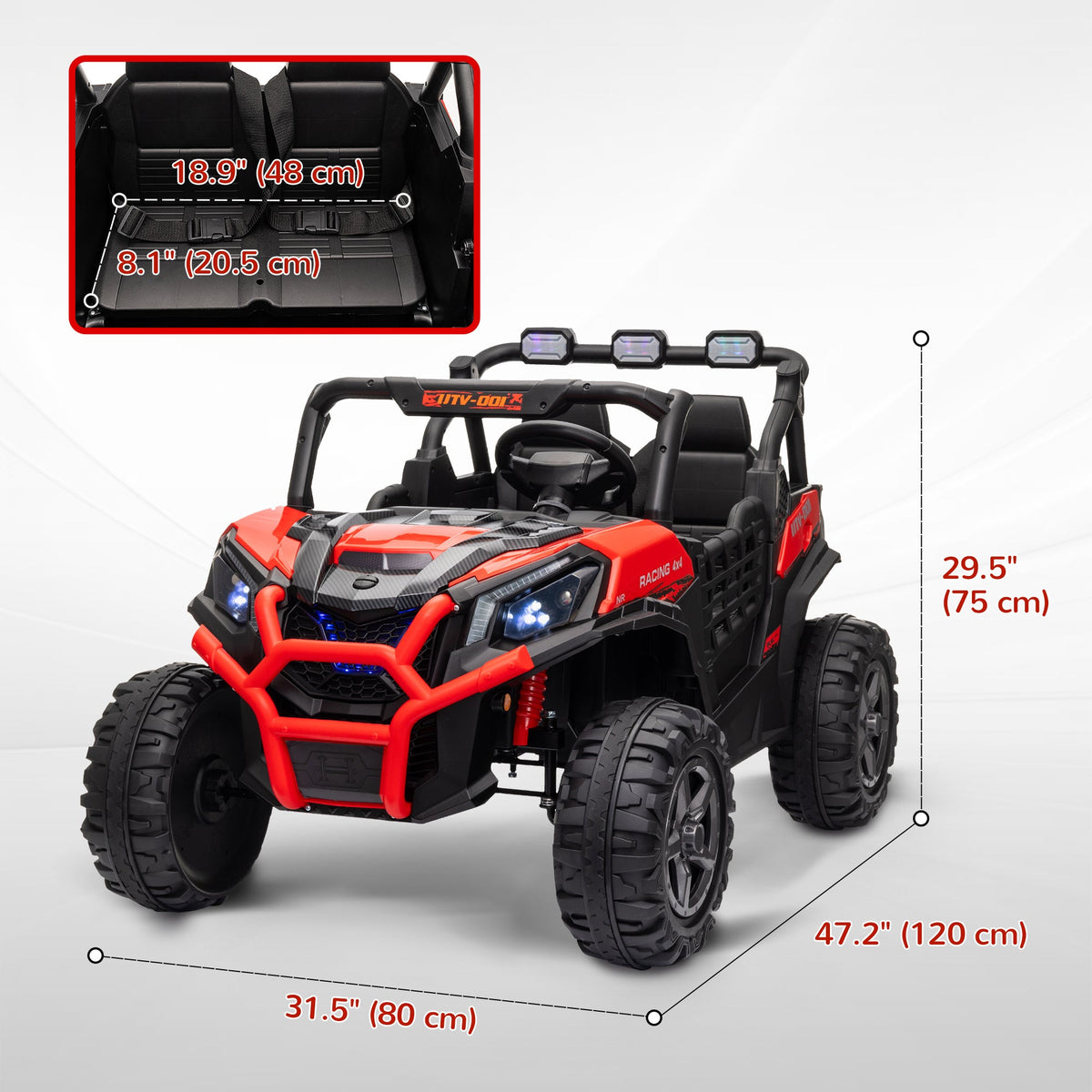 2 Seater 24V Electric Car for Kids w/ Remote Control, 3 Speed, LED Lights, Music, Horn, Spring Suspension, Blue