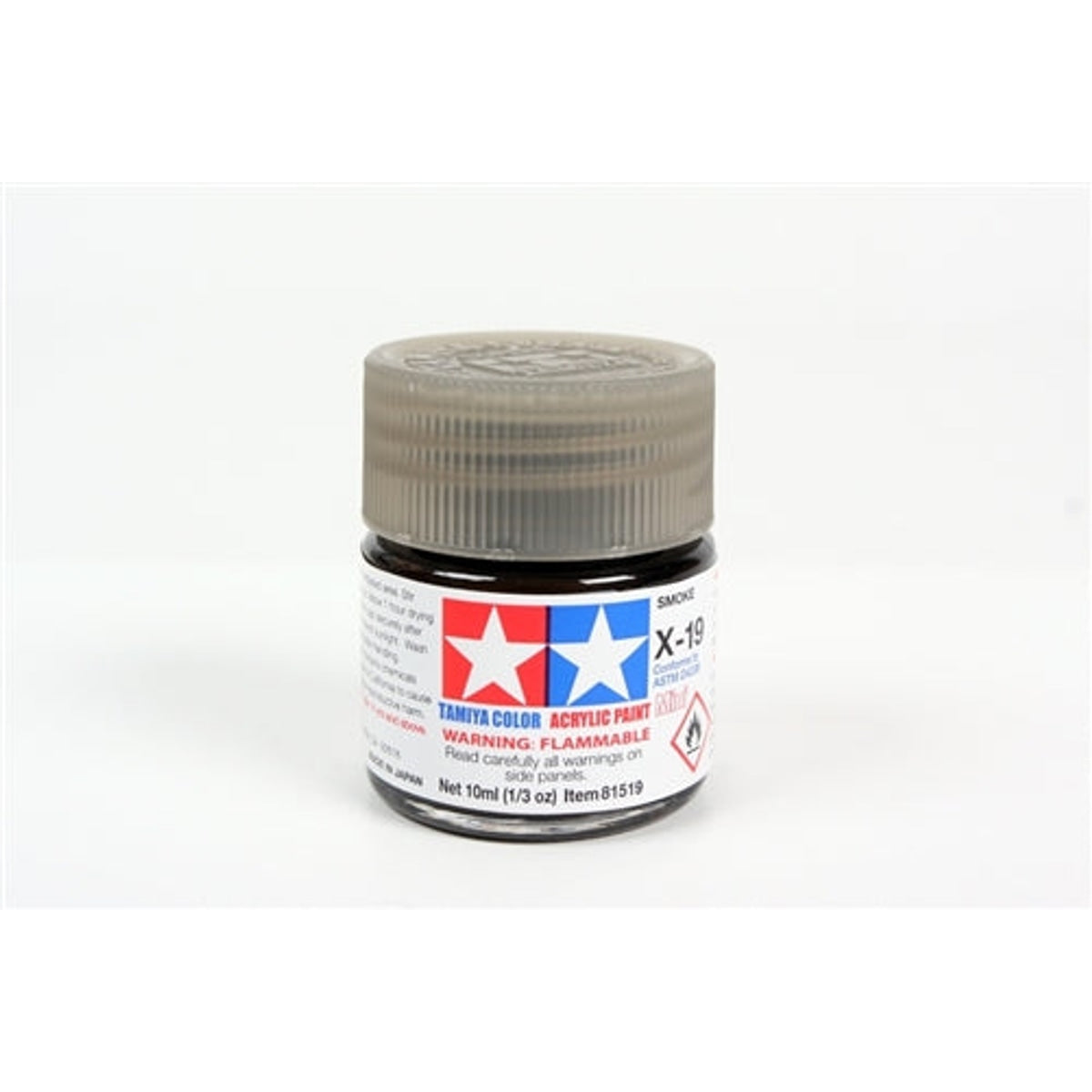 Tamiya Acrylic X-19 Smoke Mini Bottle 10mL (1/3oz)