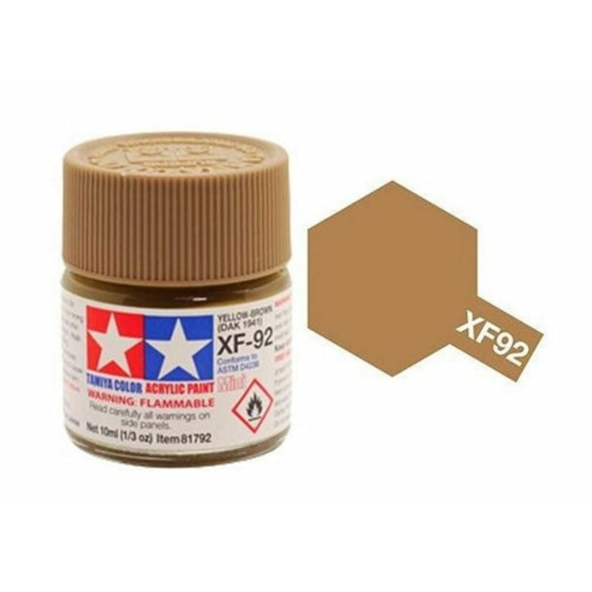 Tamiya Acrylic XF-92 Flat Yellow-Brown Mini Bottle 10mL (1/3oz) NIB