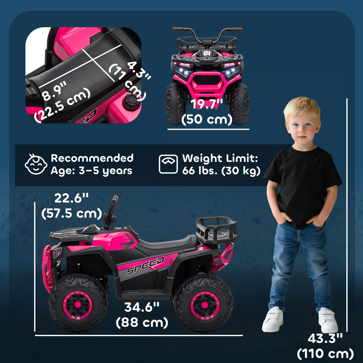 Kids ATV, 12V Battery Powered Electric Ride on Toy w/ Spring Suspension, Storage Basket, High & Low Speed, Blue