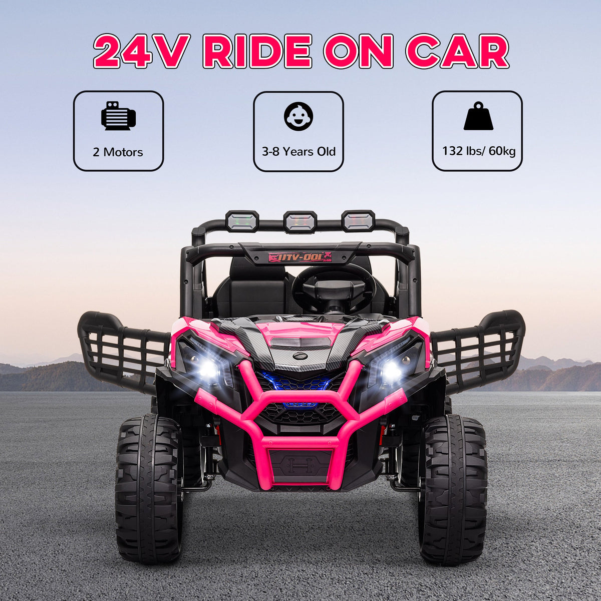 2 Seater 24V Electric Car for Kids w/ Remote Control, 3 Speed, LED Lights, Music, Horn, Spring Suspension, Blue