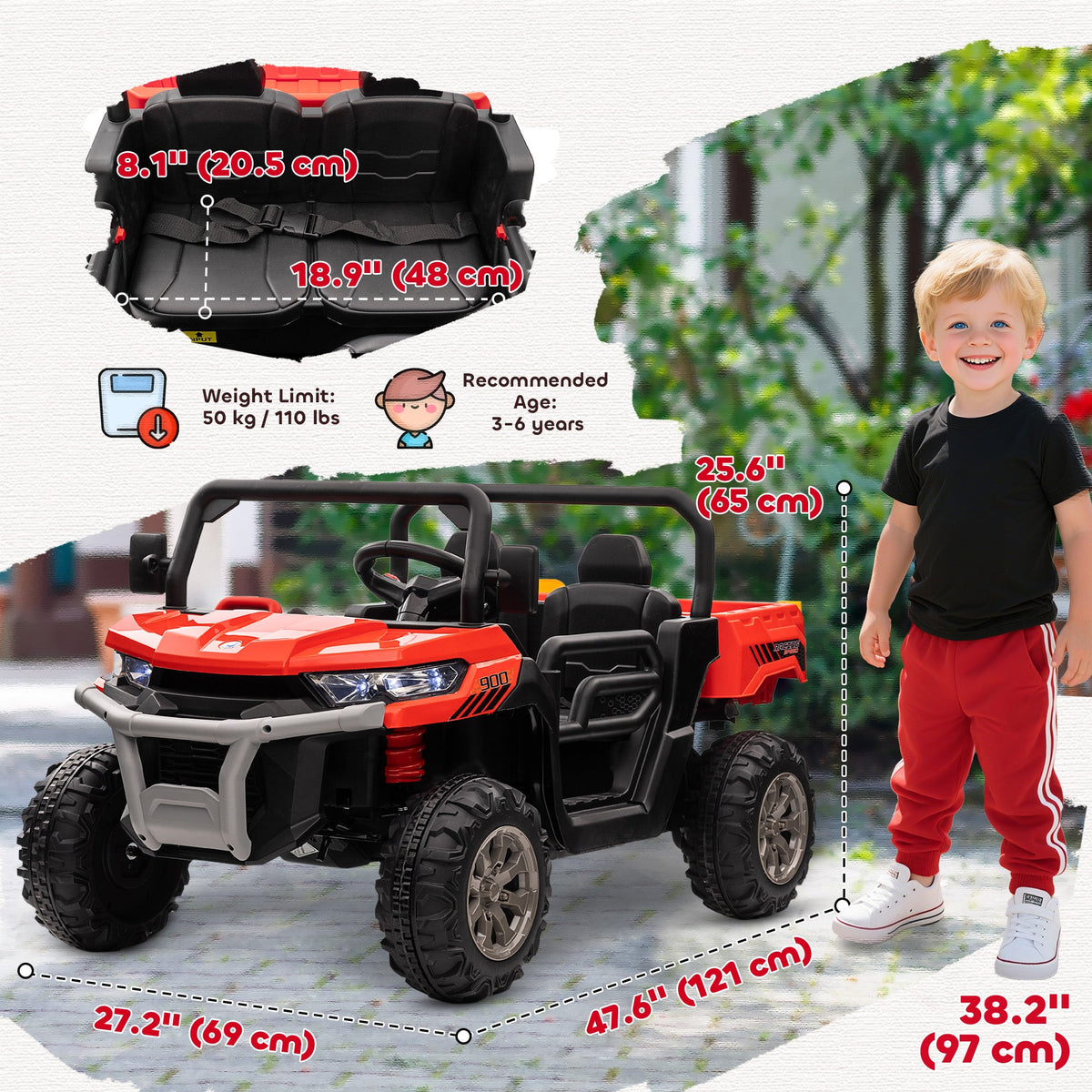 12V Ride on Car with Electric Bucket, Two-Seater, Shovel, Remote Control, Spring Suspension, Horn, Music, Black