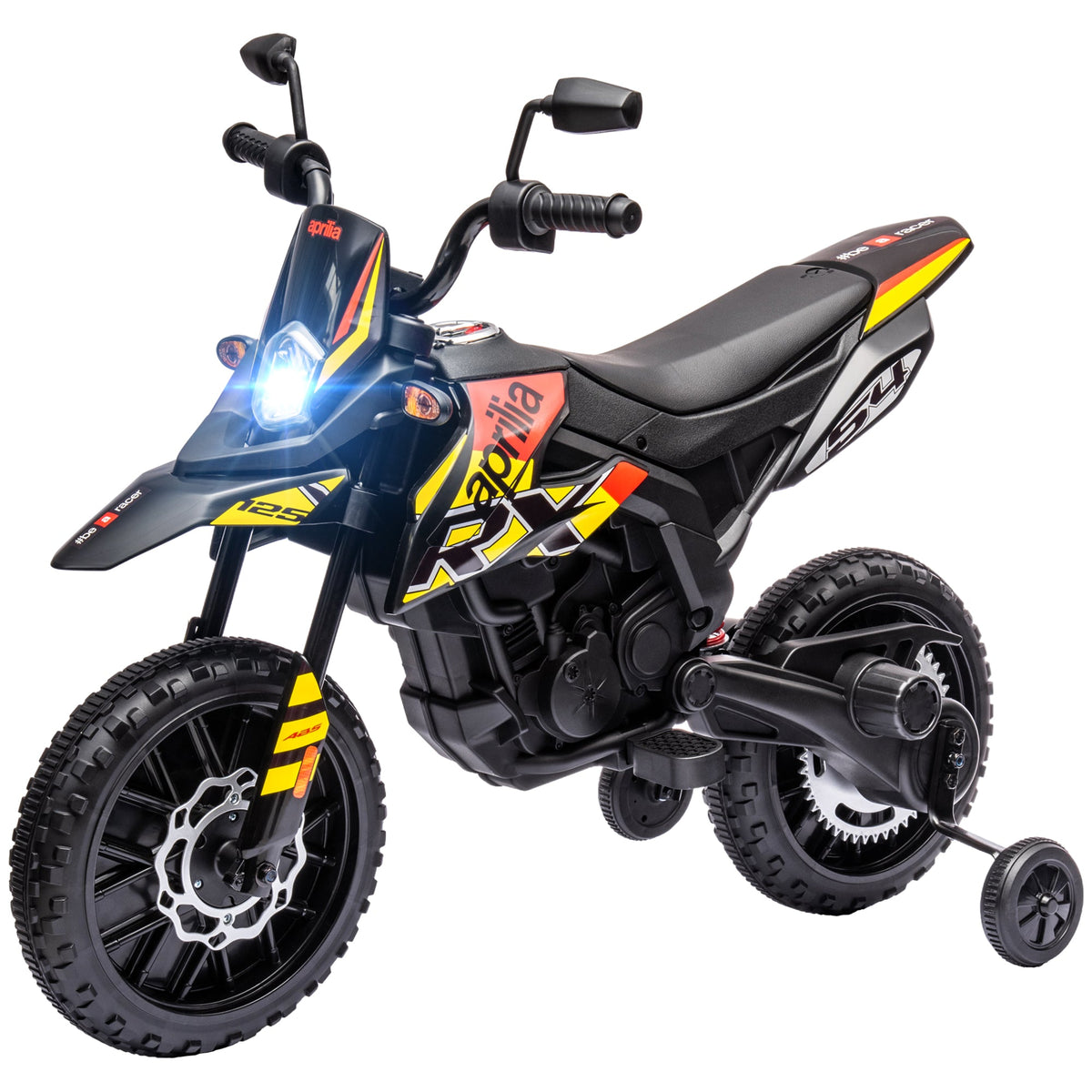 12V Aprilia Licenced Kids Electric Motorcycle, Battery-Powered Dirt Bike with Training Wheels for Aged 3-8, Red
