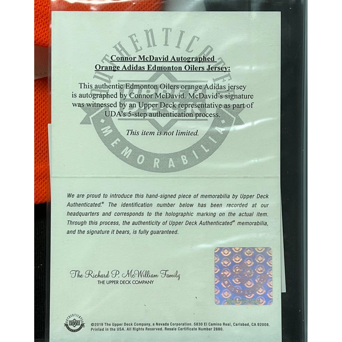 Upper Deck Connor McDavid Autographed Authentic Edmonton Oilers Adidas Orange Jersey - Framed