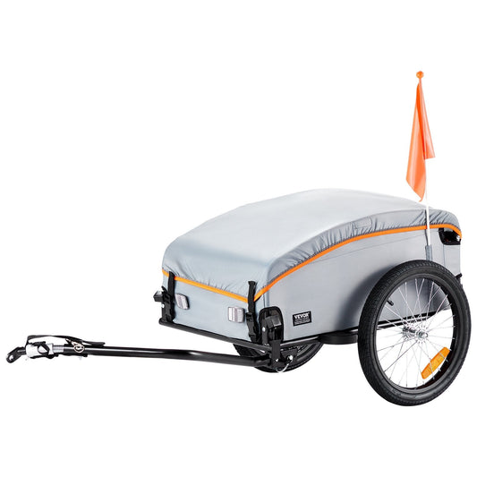 VEVOR Bike Cargo Trailer, 100 lbs Load Capacity, Heavy-Duty Bicycle Wagon Cart, Foldable Compact Storage with Universal Hitch, Waterproof Cover, 16" Wheels, Safe Reflectors, Fits 22"-28" Bike Wheels