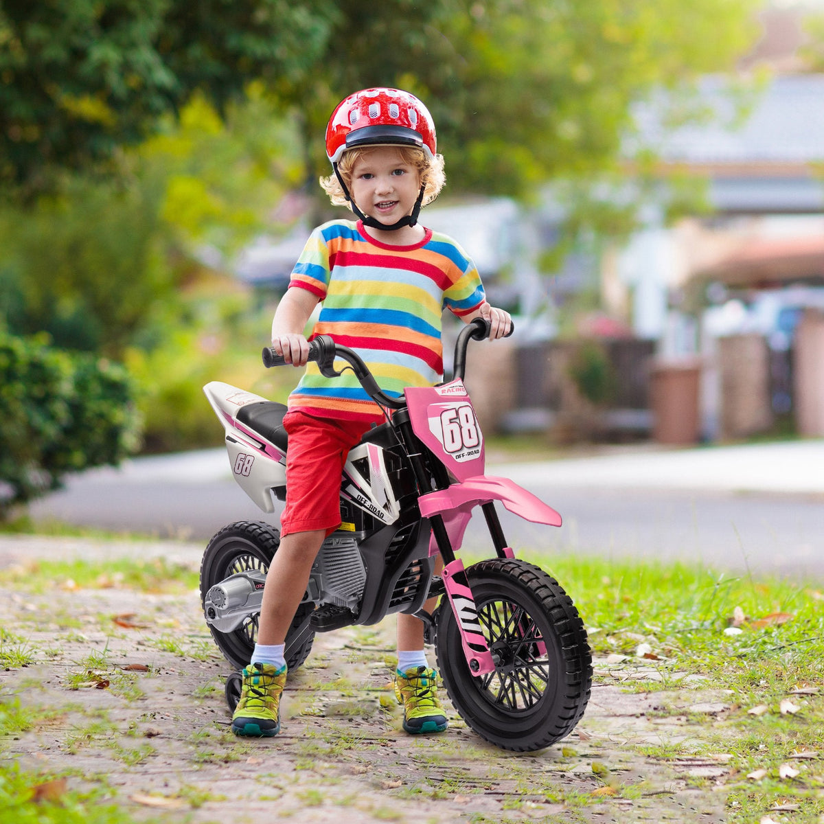 12V Kids Dirt Bike, Electric Motorcycle with Twist Grip Throttle, Training Wheels, Rear Suspension & Music, Blue