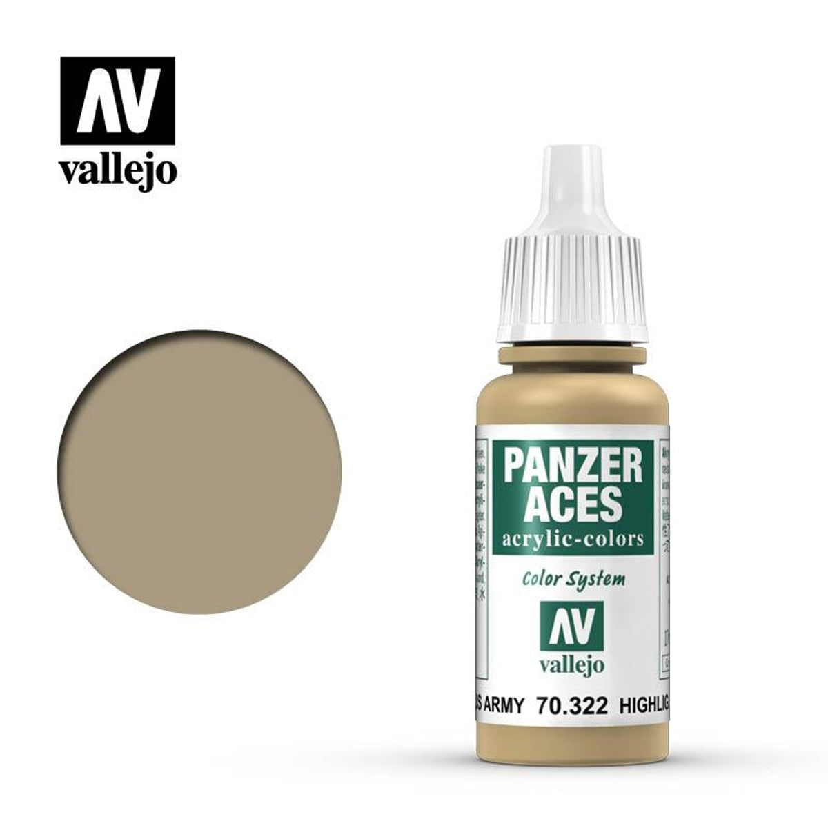 Vallejo 70322 Panzer Aces US Army Tank Crew Highlights Acrylic Paint 17mL NIB