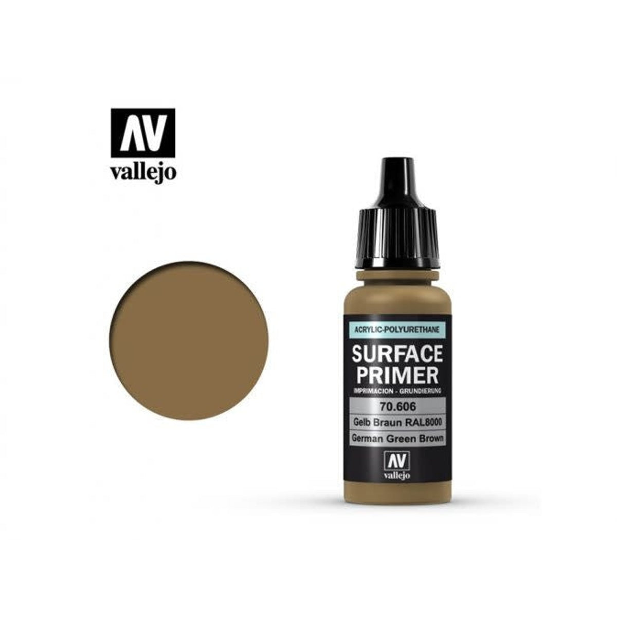Vallejo 70606 Surface Primer German Green Brown Acrylic Polyurethane 17mL NIB