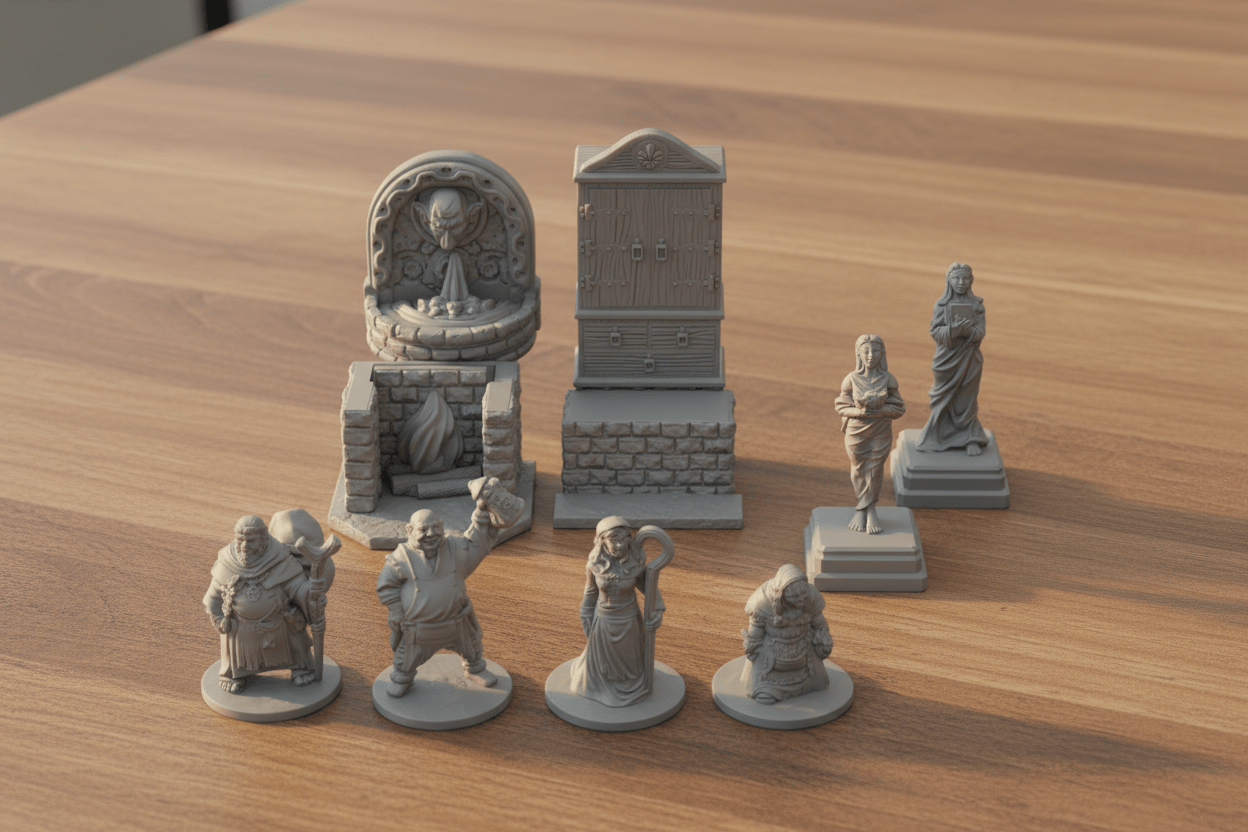 28mm Village Furniture & NPC Set – RPG Tavern Decor