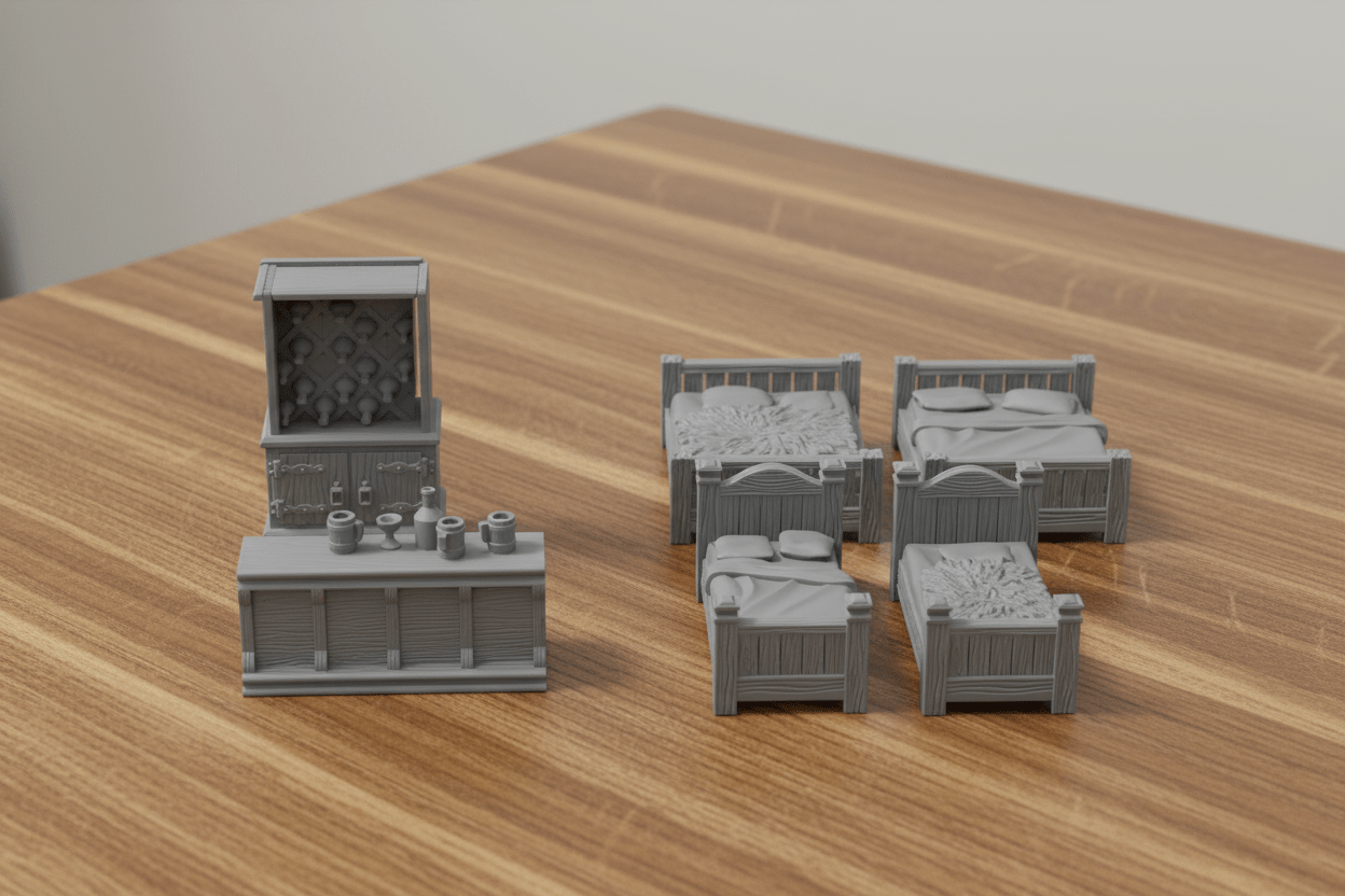 28mm Village Furniture & NPC Set – RPG Tavern Decor