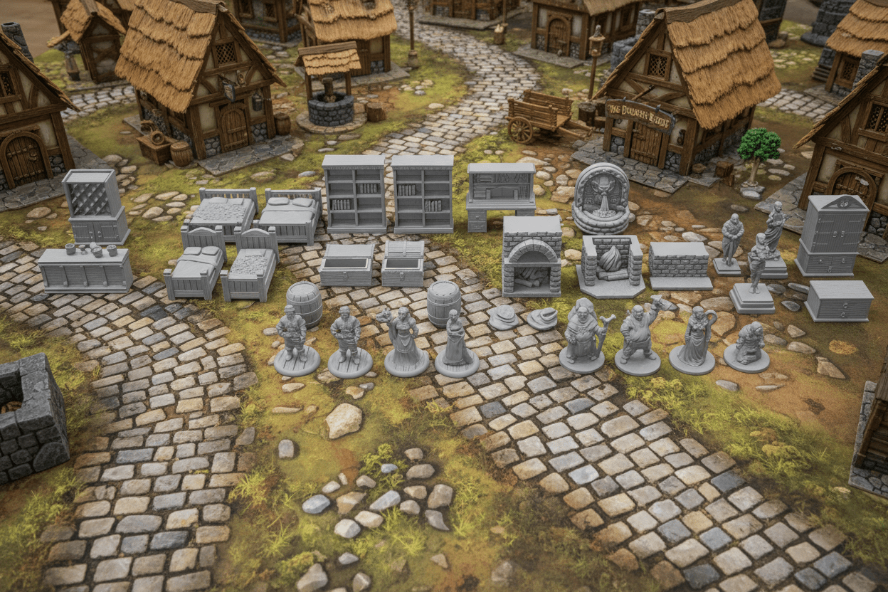 28mm Village Furniture & NPC Set – RPG Tavern Decor