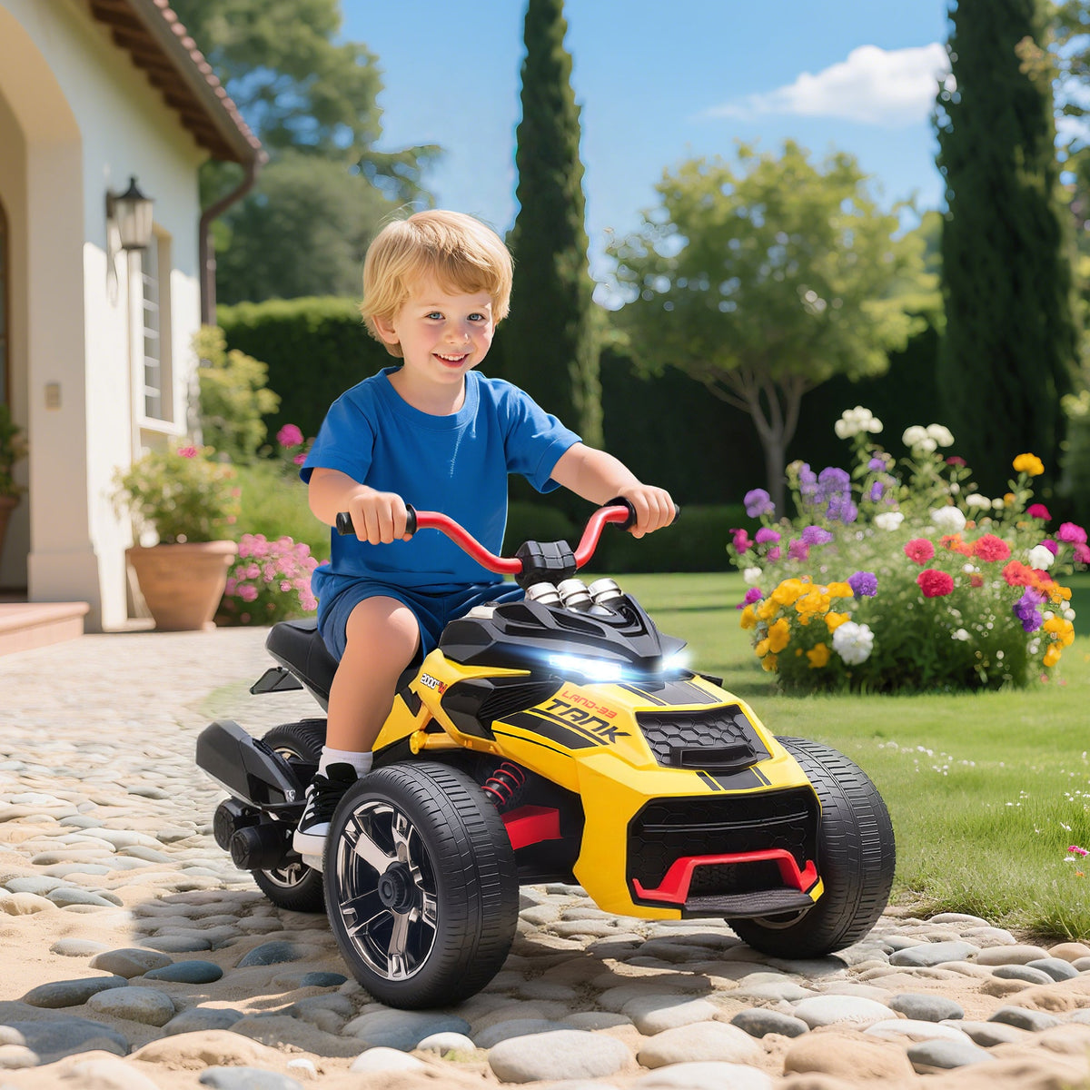 12V Kids Ride On ATV with MP3 Player, Music, Horn, 2 Speeds, LED Lights, Gift for Boys & Girls, Yellow