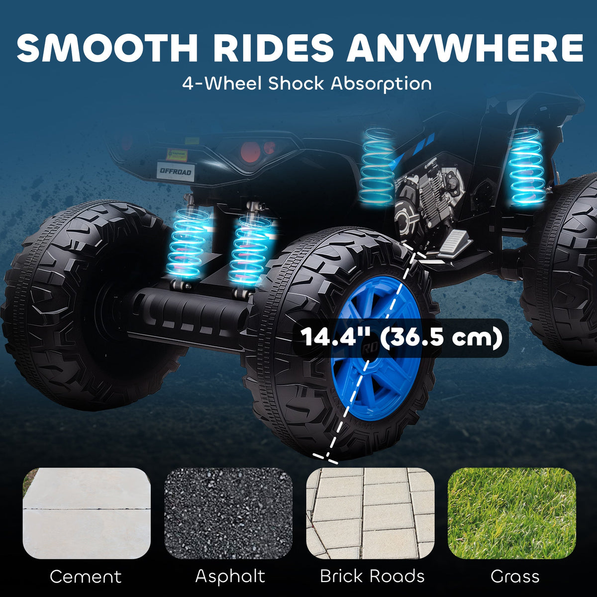 2-Seater All-Terrain 4 Wheeler, 24V Kids ATV Ride-On, Electric Quad Car with Dual Motor, for Boys and Girls, Black