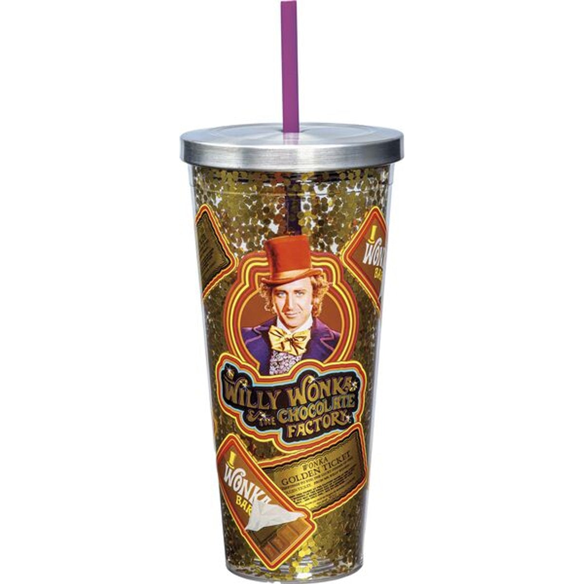 Willy Wonka 32oz Sticker Print Glitter Cup