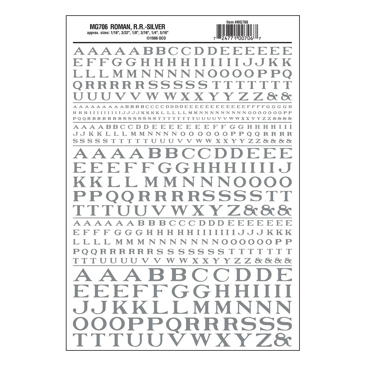 Woodland Scenics Model Graphics MG706 HO Dry Transfer Decals Roman RR Silver NIB