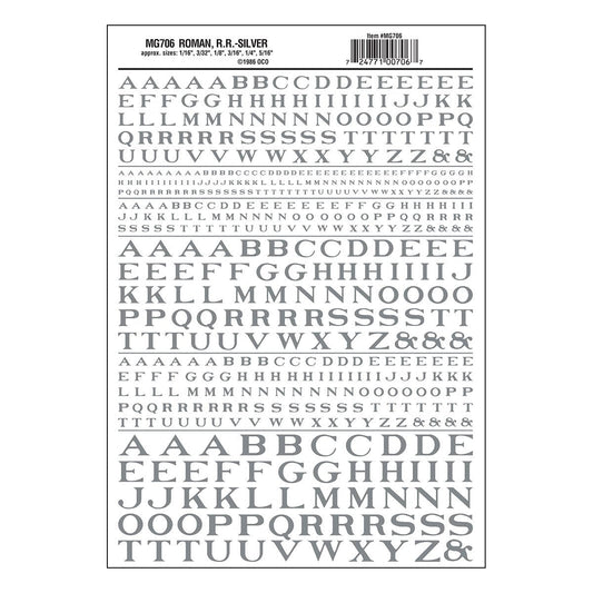 Woodland Scenics Model Graphics MG706 HO Dry Transfer Decals Roman RR Silver NIB