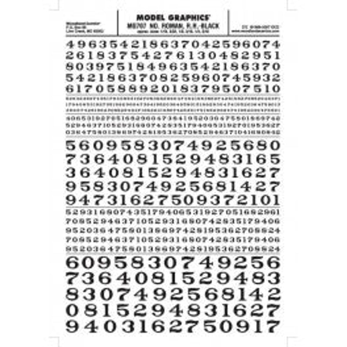 Woodland Scenics Model Graphics MG707 HO Dry Transfer Decals NO. Roman RR Black NIB