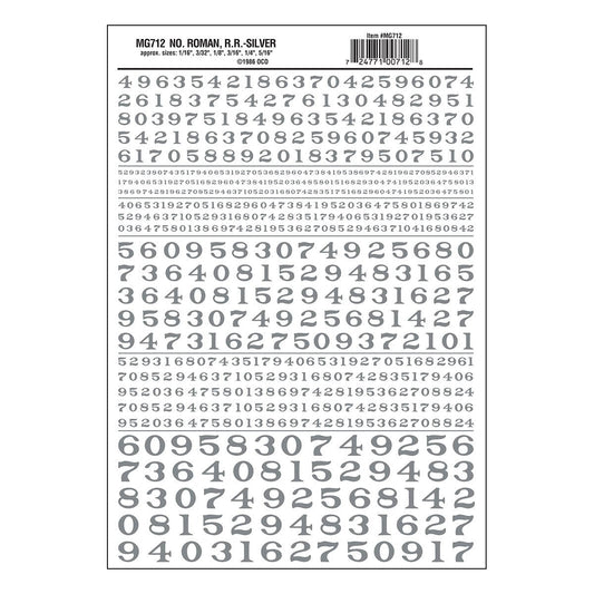 Woodland Scenics Model Graphics MG712 HO Dry Transfer Numbers Railroad Roman Silver Decals NIB