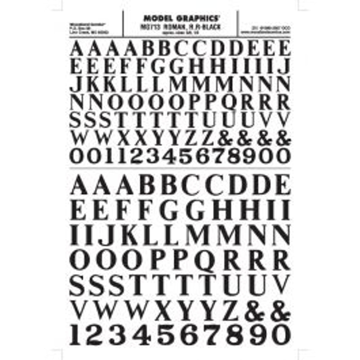 Woodland Scenics Model Graphics MG713 HO Dry Transfer Decals Roman RR Black NIB