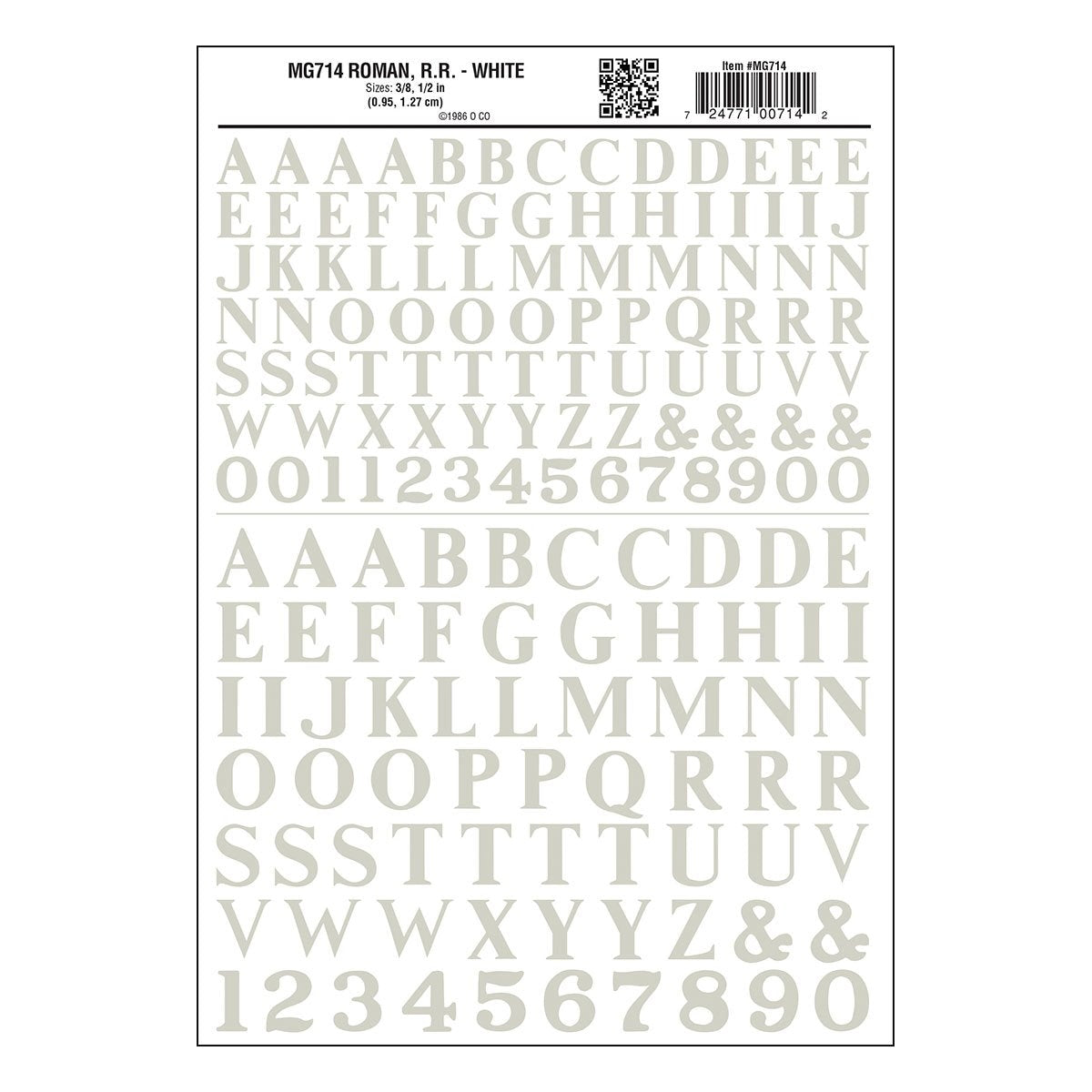Woodland Scenics Model Graphics MG714 HO Dry Transfer Decals Roman RR White NIB