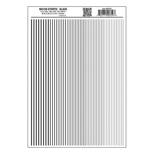 Woodland Scenics Model Graphics MG759 HO Dry Transfer Decals Stripes Black NIB