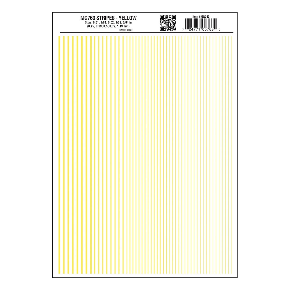 Woodland Scenics Model Graphics MG763 HO Dry Transfer Stripes Yellow Decals NIB