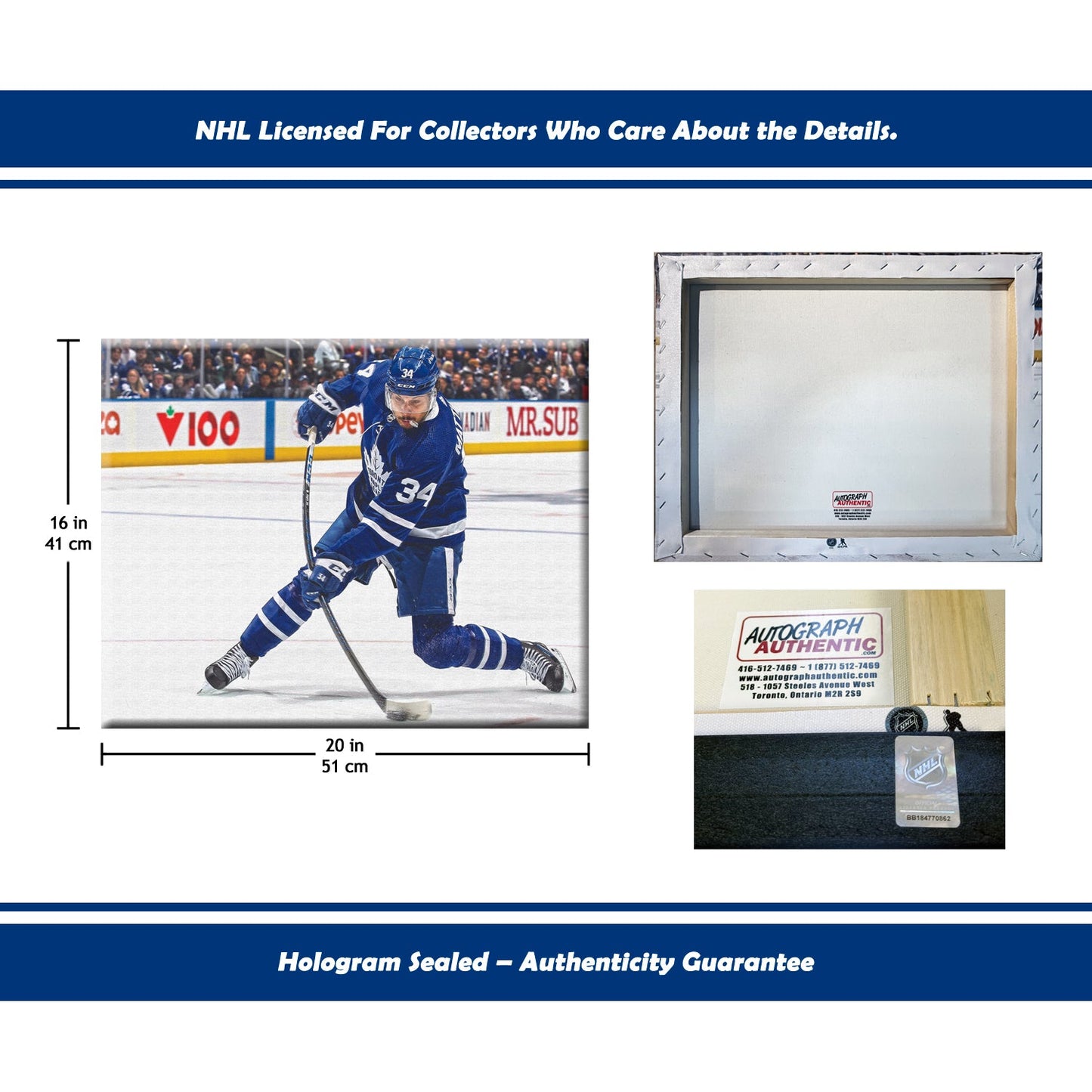 AUSTON MATTHEWS SLAPSHOT TORONTO HOCKEY NHL LICENSED WRAPPED CANVAS – WALL ART DECOR FOR SPORTS ENTHUSIASTS – COLLECTIBLE PRINT TRIBUTE OF STAR PLAYER – OFFICIAL FAN DISPLAY – LEAFS MEMORABILIA GIFT IDEA 16"X20"