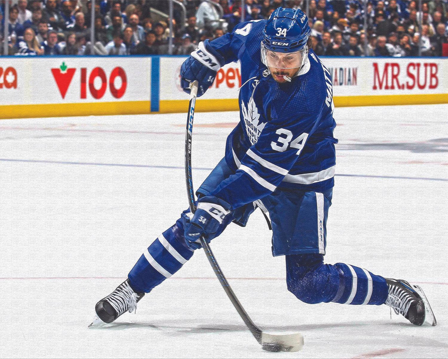AUSTON MATTHEWS SLAPSHOT TORONTO HOCKEY NHL LICENSED WRAPPED CANVAS – WALL ART DECOR FOR SPORTS ENTHUSIASTS – COLLECTIBLE PRINT TRIBUTE OF STAR PLAYER – OFFICIAL FAN DISPLAY – LEAFS MEMORABILIA GIFT IDEA 16"X20"