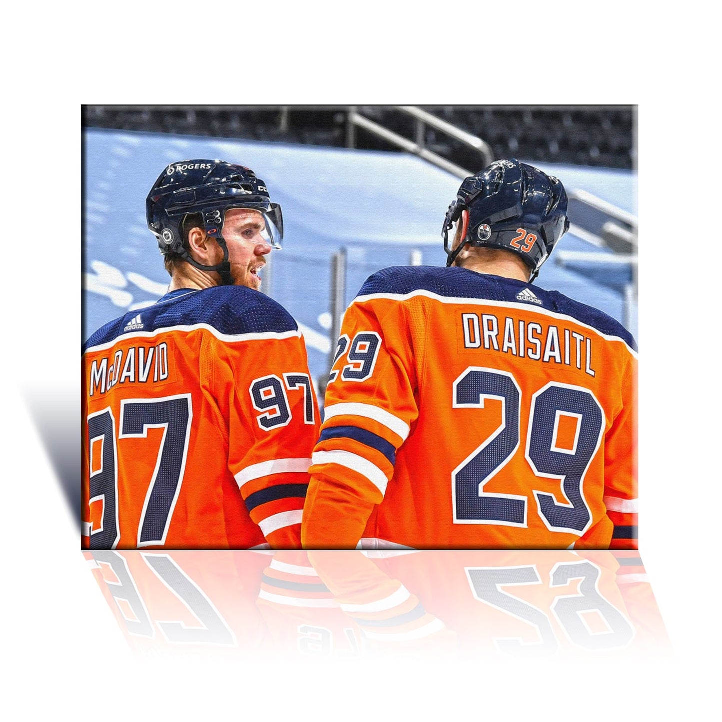 CONNOR MCDAVID AND LEON DRAISAITL EDMONTON NHL LICENSED COLLECTIBLE WRAPPED CANVAS ARTWORK HOCKEY POSTER WALL DECOR GIFT MEMORABILIA DISPLAY (16"X20")