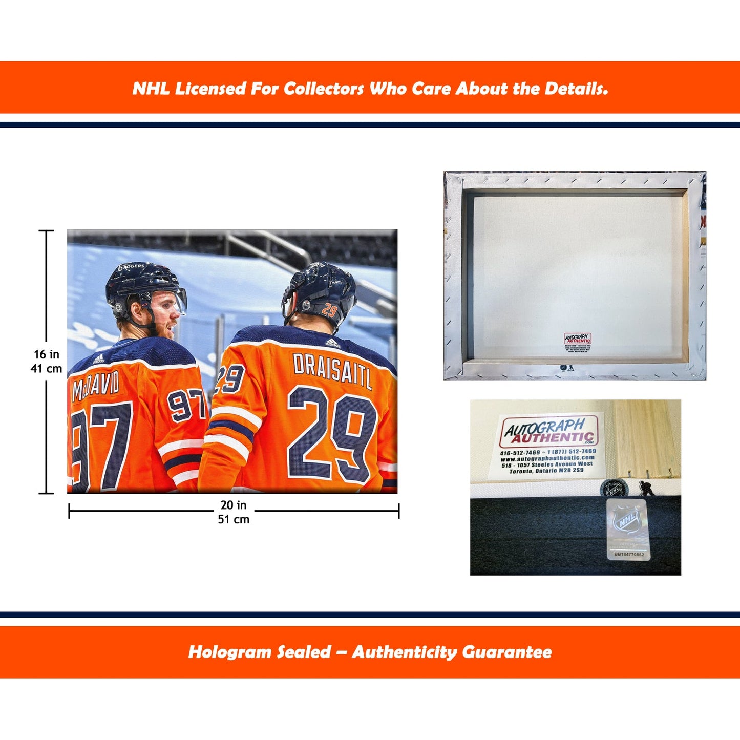 CONNOR MCDAVID AND LEON DRAISAITL EDMONTON NHL LICENSED COLLECTIBLE WRAPPED CANVAS ARTWORK HOCKEY POSTER WALL DECOR GIFT MEMORABILIA DISPLAY (16"X20")