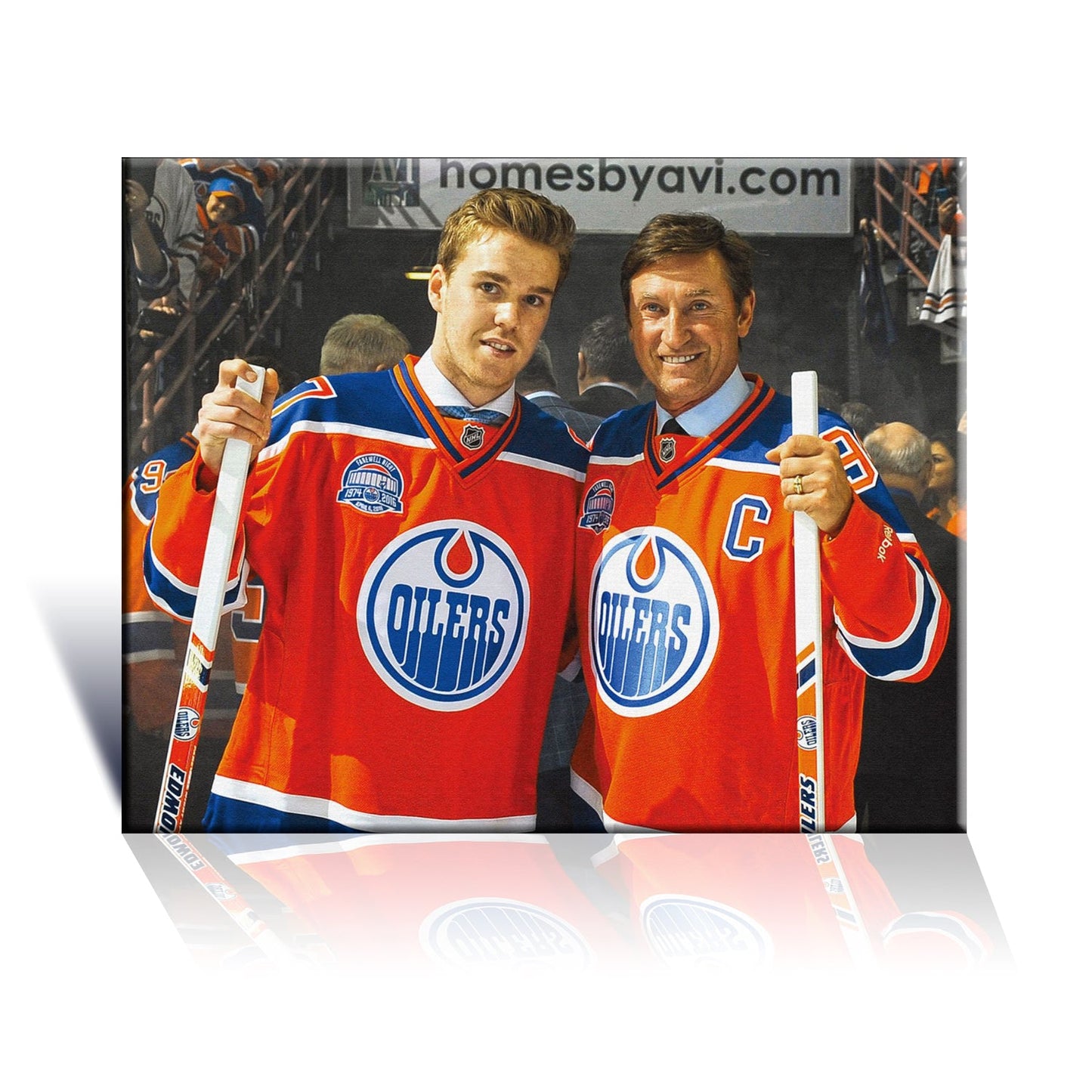 WAYNE GRETZKY AND CONNOR MCDAVID EDMONTON NHL LICENSED COLLECTIBLE WRAPPED CANVAS - HOCKEY LEGENDS ARTWORK WALL DECOR OILERS MEMORABILIA SPORTS GIFT ICON DISPLAY (16"X20")