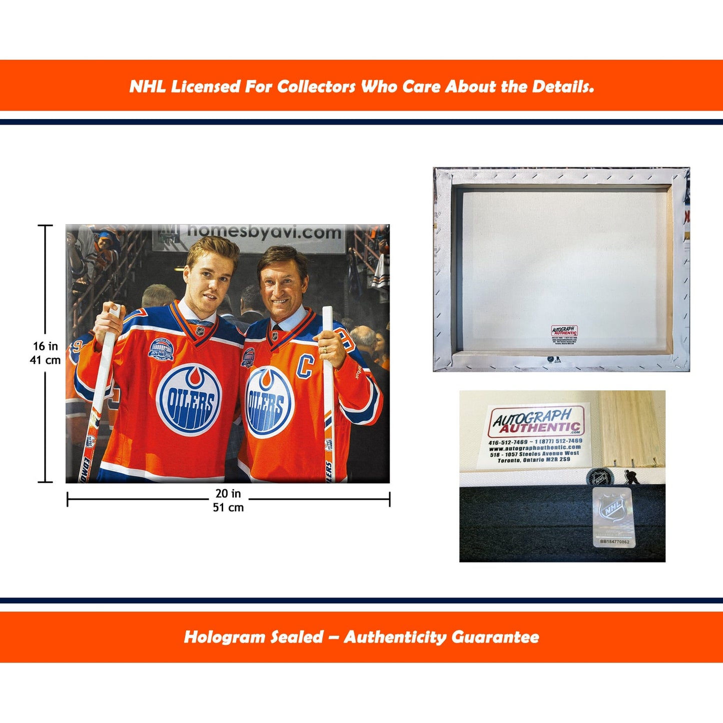 WAYNE GRETZKY AND CONNOR MCDAVID EDMONTON NHL LICENSED COLLECTIBLE WRAPPED CANVAS - HOCKEY LEGENDS ARTWORK WALL DECOR OILERS MEMORABILIA SPORTS GIFT ICON DISPLAY (16"X20")